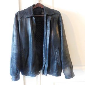 Claiborne Outerwear Men's Leather Jacket, Lambskin, Black, L/G